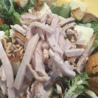 Turkey Berry Salad · Mixed greens, smoked turkey, havarti cheese, toasted almonds, diced fresh pears, cranberries...