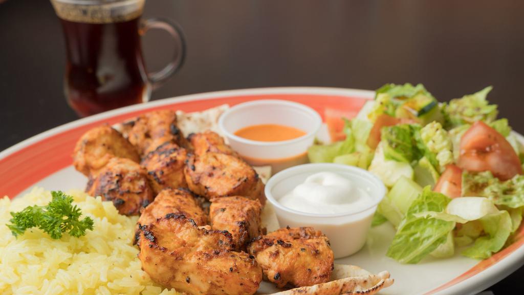 Chicken Shish Plate · Marinated Chicken Breast Cubes Chargrilled Served wit hot sauce and garlic sauce