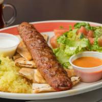 Adana Kebab Plate · One Spicy Chargrilled Brochette Served with Taziki Sauce and Hot Sauce