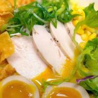 Chicken Yellow Curry Ramen · Chicken in our creamy yellow curry broth, topped with bean sprouts, corn, fried garlic,  let...