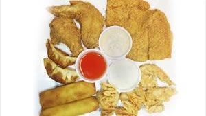 Appetizers Platter · For 2. Spring roll, gyoza, crab puff, jumbo shrimp, fried wing, fried fish.