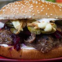Asgard'S Meat Ball Feast · Meatball pork and beef mix, mayonnaise, remoulade, roasted onions, pickled beetroot and cucu...