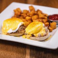 Baltimore Benedict · Lump crab meat, poached eggs and hollandaise on an English muffin, dusted with old bay seaso...