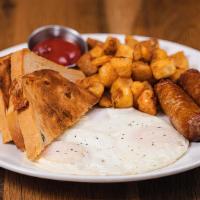 Baker'S Breakfast · Two eggs, any style, with your choice of applewood smoked bacon or maple sausage links, serv...