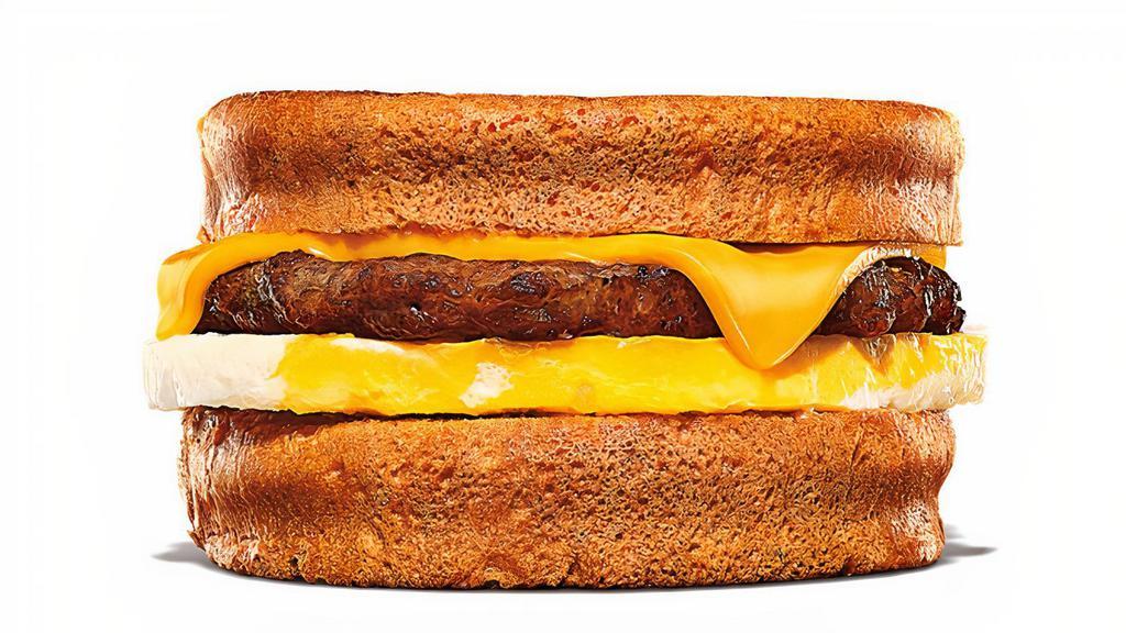 Cheesy Sausage And Egg Toasted Breakfast Sandwich · Our new Cheesy Sausage & Egg Toasted Breakfast Sandwich is served with delicious homestyle fried egg patty with cracked pepper, sizzling sausage patty, and melted American cheese all sandwiched between two perfectly toasted slices of bread.