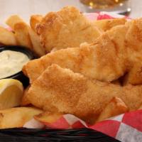 Fish N' Chips · Lightly breaded and deep-fried. Served with Texas slaw, seasoned fries, and tartar sauce.