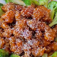 Sesame Chicken · Chunk of chicken cooked in specially prepared sauce with fragrant sesame seeds.