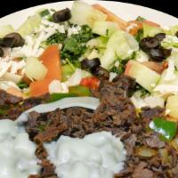 Philly Steak Salad · Comes with your choice of fresh lettuce, tabbouleh, and tomato-onion-cucumber mixture, and f...