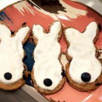 Blueberry & Cream Bunnies Cookies · Box contains 2 bunny cookies.  Made w/ love, fresh blueberries, whole wheat flour, egg, plai...
