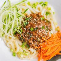 Jing Jing Noodle · Udon noodle tossed in soybean paste topped with cucumber, carrot, sesame seeds, and scallion...