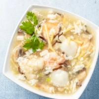Seafood Hot & Sour Soup · Spicy. Jumbo shrimp and scallop in white Hot & Sour soup.
