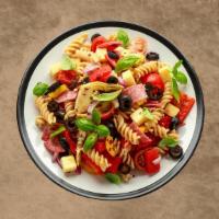 Antipasto Salad Pleasure · Salami, pepperoni, and ham tossed over crisp lettuce with tomatoes, black olives, cucumber, ...