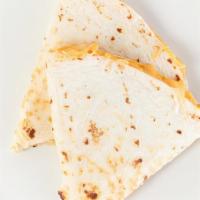 Cheese Quesadilla · Our melted cheese mix in crispy grilled tortilla with sour cream, come with fries.