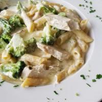Alfredo · Choice of pasta. Parmesan Romano and cream sauce. All lunch entrée's served with Italian bre...