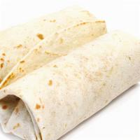 Burrito · Tortilla de harina relleno de crema, carne a su elección, lechuga, tomate, cebolla, cilantro...