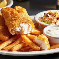 Fish & Chips · Wild caught North Atlantic cod fillets, beer battered and fried crispy, with tartar sauce, c...
