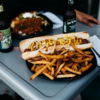 The Dogfather · 1/2lb footlong all beef hot dog served on authentic New Orleans  French Bread.. Choice of si...