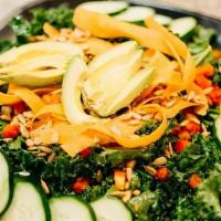Kale Salad · Kale, cucumbers, red peppers, carrots, dried cranberries, sunflower seeds, tossed in our Ita...