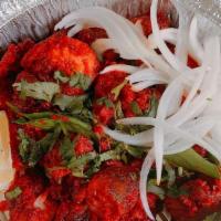 Chicken 65 · Fried chicken soaked in yogurt, flavored with herbs, spices, red chilies, mustard seeds and ...