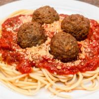 Spaghetti With Meatballs · Marinara sauce over spaghetti with meatballs, topped with mozzarella. Served with hot fresh ...
