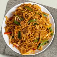 Spicy Lo Mien Noodles · A spicy version of lo mein with basil, broccoli, carrots, water chestnuts, bamboo, baby corn...