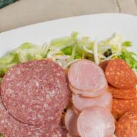 Antipasto · House salad with ham, salami, pepperoni, and cheese.