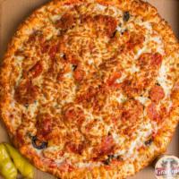 Pepperoni Suicide Pizza · Massive, massive, and massive amount of pepperoni.