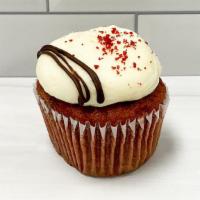 Red Velvet Cupcake · Red velvet cake with cream cheese icing and a chocolate stripe