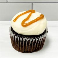 Salted Caramel Cupcake · Chocolate cake filled with salted caramel and topped with cream cheese icing