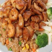 Chicken & Shrimp Teriyaki · Served with white rice or fried rice and mixed vegetables.