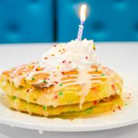 Birthday Cake · Our vanilla-glazed, rainbow sprinkled stak even has a candle to help you celebrate any occas...