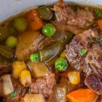 Beef & Vegetable Soup · Ingredients:
Beef Broth, Water, Cooked Diced Seasoned beef. Potatoes, Carrots, Tomatoes, Gre...
