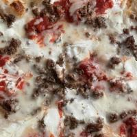Lasagna Pizza · Meatballs, ricotta, marinara sauce, Parmesan and mozzarella cheese.