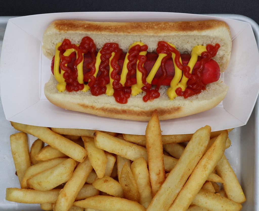 Classic Hotdog · Classic beef or pork brightleaf hotdog topped ketchup, mustard (add relish optional)
Add chili $0.50  Coleslaw $0.25