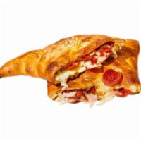 Pepperoni Lover’S Calzone · 3 layers of Pepperoni, Parmesan with Basil & Oregano. Comes with Marinara sauce on the
side.