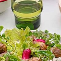 Falafel Salad (Gf) (V) · Gluten Free. Vegan.  Falafel served with lettuce, tomato, spring onion, mint & parsley, glut...