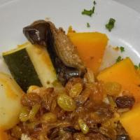 Royal Fonio (Gf) (V) · Gluten Free. Vegan. Vegetables Zucchini, carrot, butternut squash over fonio with broth, car...