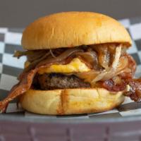 Kenny J  · Bacon, grilled onions, cheerwine BBQ sauce, spicy pimento cheese.