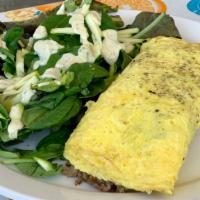 Omelette · Vegetarian, gluten-free. A luscious two-egg omelette made with grilled onions and peppers, y...
