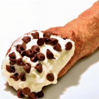 Cannoli · Italian pastry shell filled with sweetened ricotta cheese and chocolate bits.