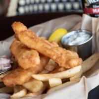 Fish And Chips · Battered and fried Atlantic cod, coleslaw, steak fries, tartar sauce