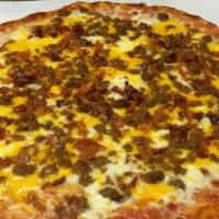 Medium Bacon Cheeseburger Pizza · Cheddar cheese, ground beef and bacon.