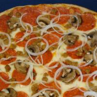 Small Supreme Pizza · Extra cheese, pepperoni, sausage, onions and mushrooms.