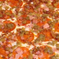 Small Meat Our Pizza · Extra cheese, pepperoni, bacon, diced ham, sausage and meatballs.