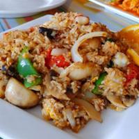 Phooket Fried Rice · A mouth-watering combination of shrimp, scallop, squid, imitation crab meat, mussels, fresh ...