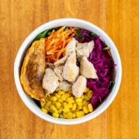 Busan Brown Rice Bowl · Brown rice base, your choice of 5 toppings, choice of sauce and choice of protein