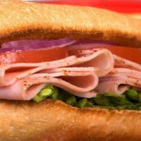 Ham & Cheese (Half) · Ninety-eight percent fat-free or low salt. Hormel ham and smoked Provolone. 439 calories.