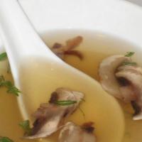 Clear Soup · Savory thin soup that typically has a broth or consomme base.
