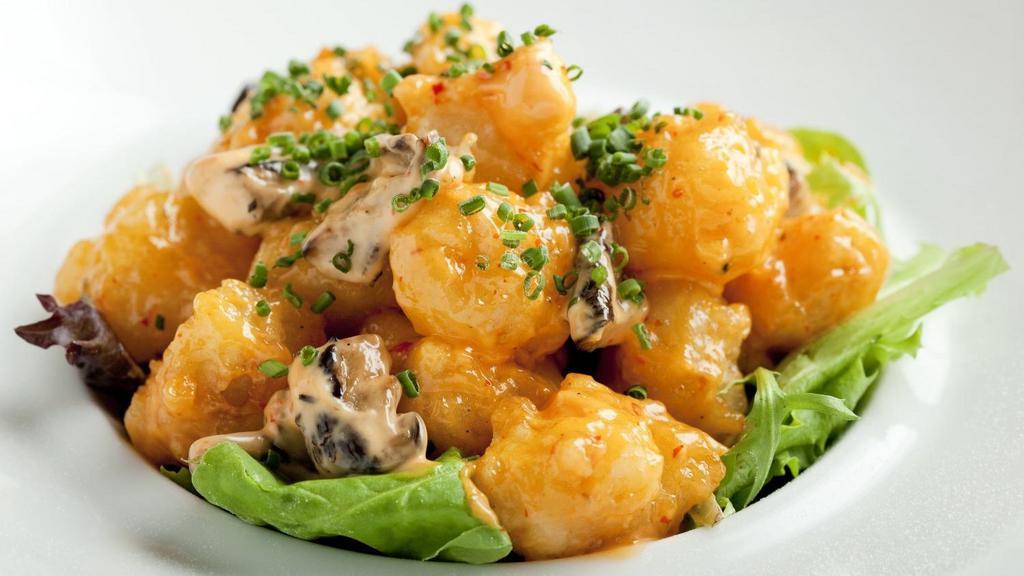 Rock Shrimp · Spicy. Deep fried diced jumbo shrimp with creamy sauce.