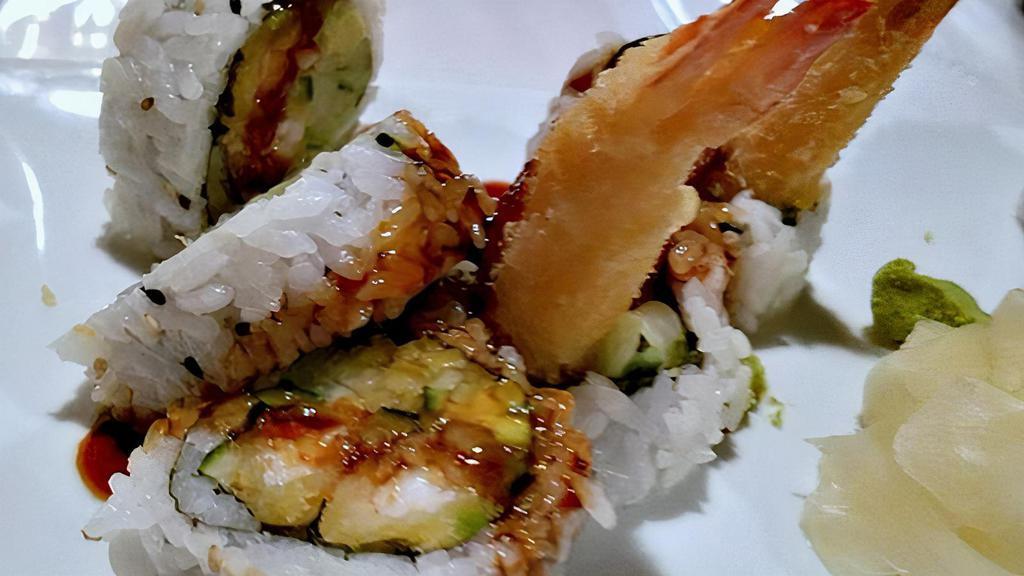 Shrimp Tempura Roll · Shrimp tempura, cucumber and masago.